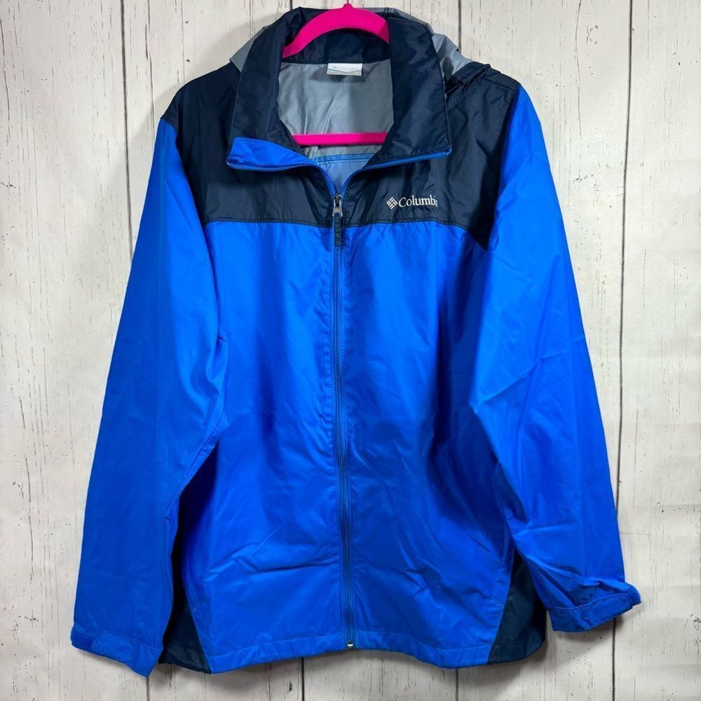 Columbia Windbreaker Jacket Mens Medium Blue HoodedLong Sleeve Full Zip Pockets